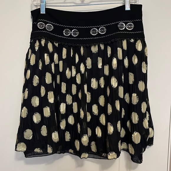D. DOTVERLILY Black and Yellow Pleated side zip Skirt size women’s M-L - Picture 1 of 7
